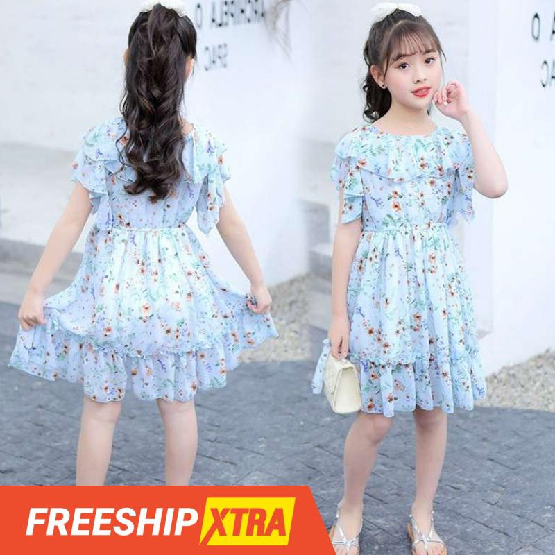 Đầm bé gái xanh hoa nhí MÃ 105
