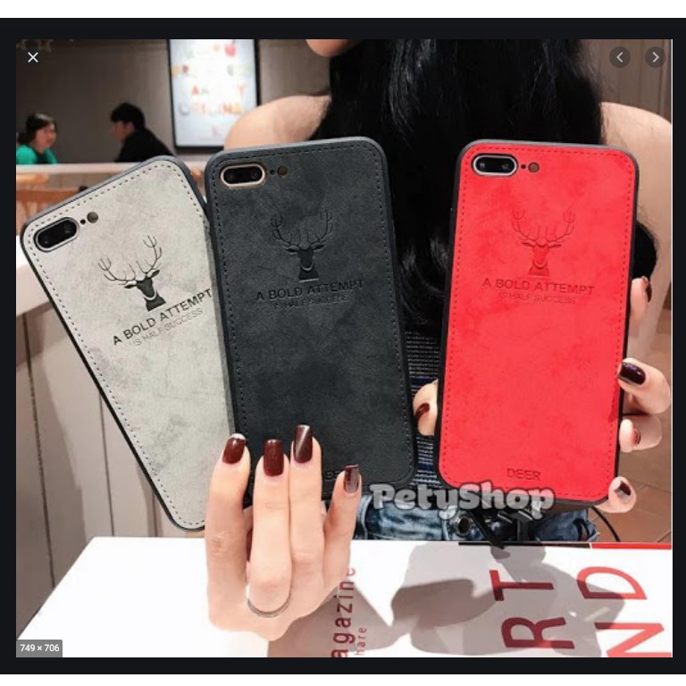 ốp DEER GIẢ DA dành cho iphone 7plus màu đỏ đô -n32