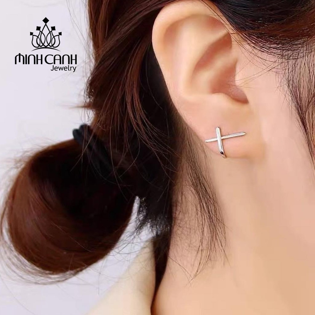 Khuyên Tai Bạc Hình Dấu Cộng - Minh Canh Jewelry