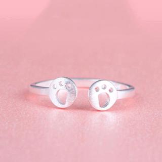 Nhẫn mạ bạc dạng hở có thể điều chỉnh phối họa tiết dấu chân cún/mèo xinh xắn cho nữ