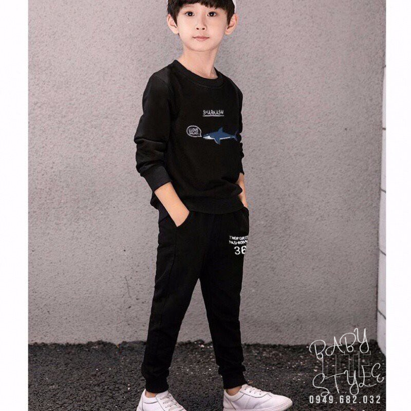 Bộ quần áo thu đông "CCÁ MẬPP" 14-48kg cho bé trai 4-14 tuổi. Dày dặn, ấm áp. Hàng may kỹ, form đẹp. B25 B26