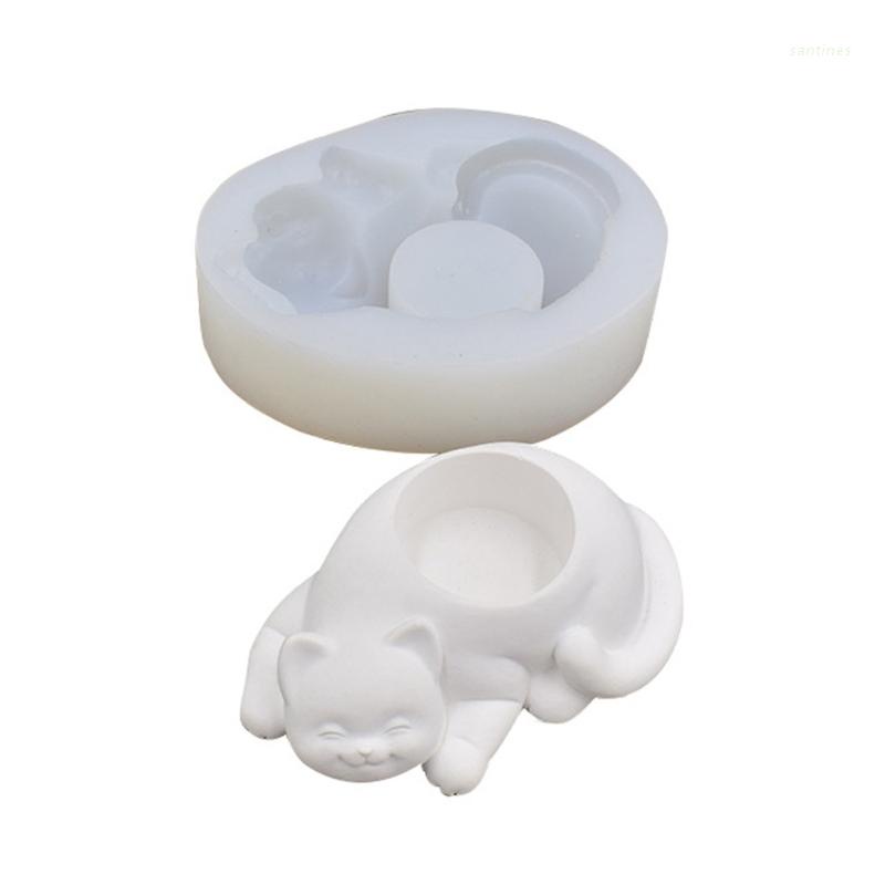 Khuôn Silicone Làm Chậu Cây Xương Rồng / Nến Hình Mèo Diy Trang Trí Bàn Làm Việc