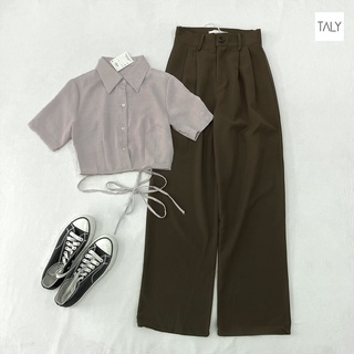 Áo sơ mi crop thắt eo taly a130405