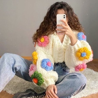 Áo khoác Cardigan Len Hoa Thêu Nổi Áo Len Đà Lạt