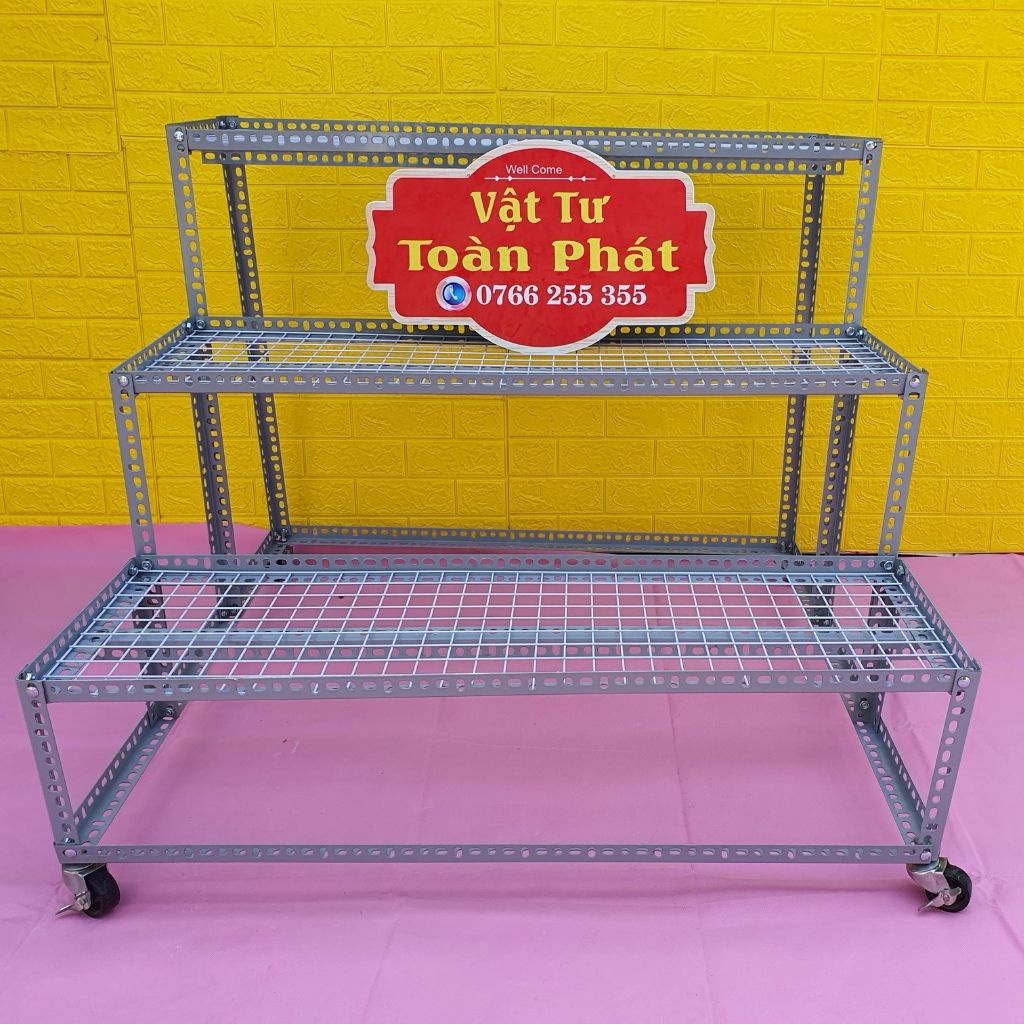 Kệ sắt V lỗ bậc thang 3 bậc khung V3x3cm gắn bánh xe  để cây và hàng hoá