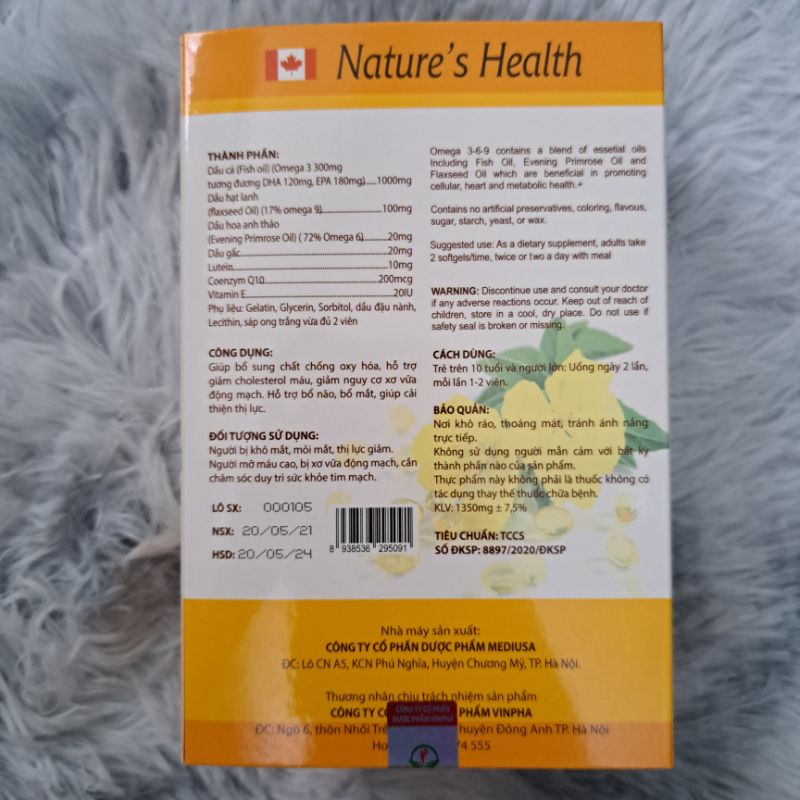 Viên sáng mắt OMEGA 369 VPLUS+ Lutein Oil - Chống oxy hóa, giảm nguy cơ xơ vữa động mạch_Hộp 60 viên