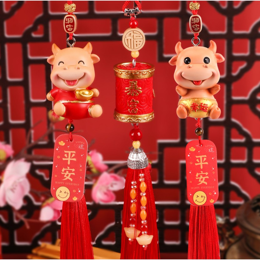 Dây treo xe ô tô tượng trâu phong thủy trang trí siêu đẹp cho một năm mới may mắn, tài lộc