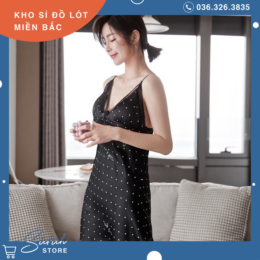 Váy Ngủ Lụa ,Đầm Ngủ Lụa Cao Cấp ( Chấm Bi )