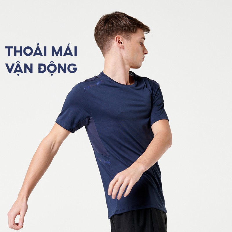 Áo thun thể thao nam KALENJI run dry + chuyên chạy bộ, nhanh khô - xanh dương đậm