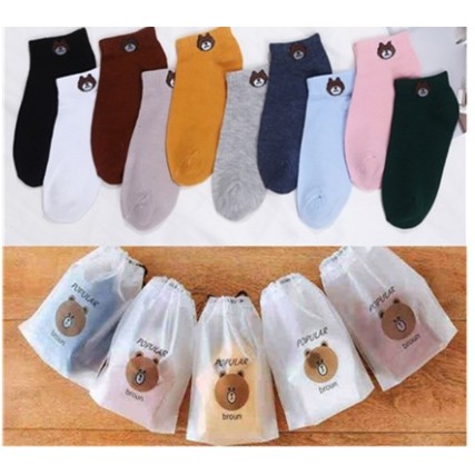 2 Đôi Tất vớ nữ cổ ngắn dễ thương cotton thêu hình gấu siêu dễ thương Rẻ VÔ Địch