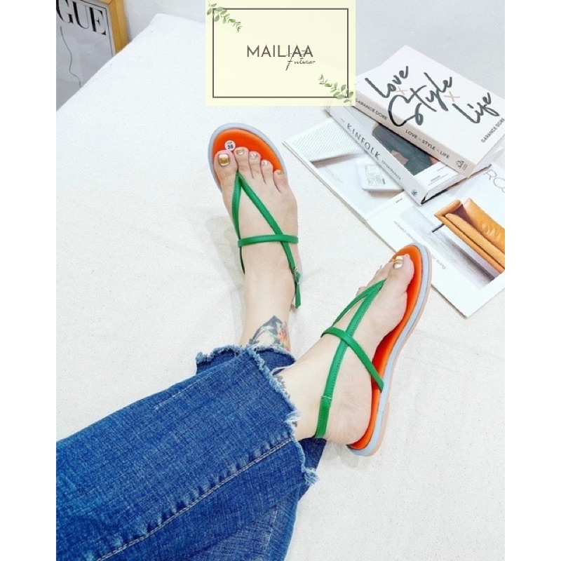 Sandal nữ xỏ ngón, sandal nữ, sandal đế xẹp nữ MAILIAA quai kẹp dây ngang 5 màu