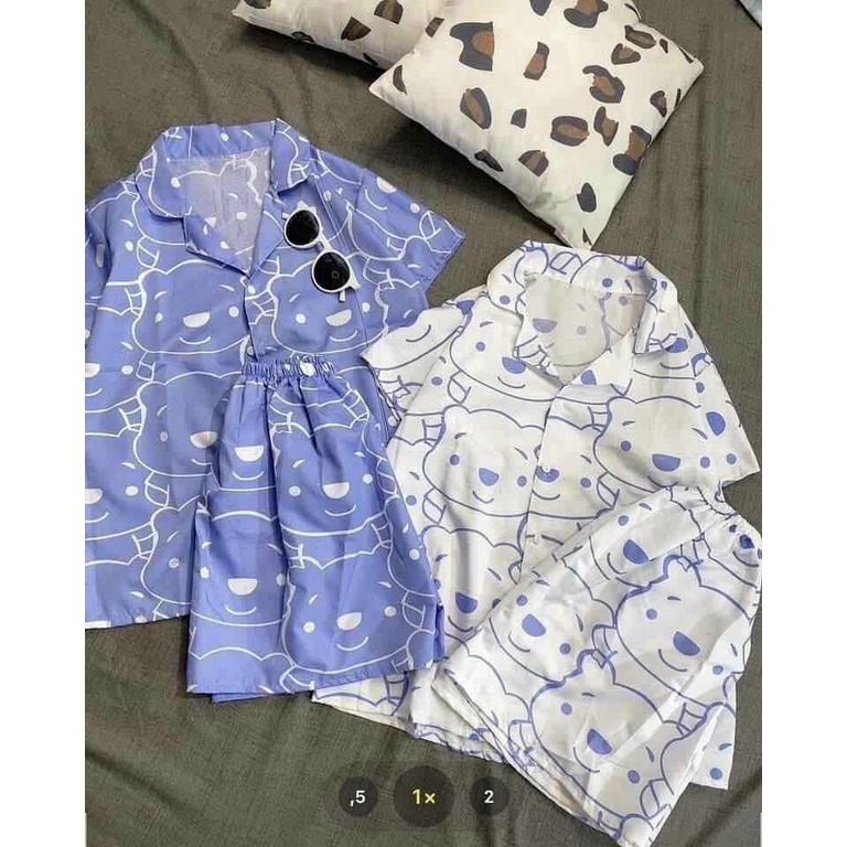 bộ ngủ mặc nhà, bộ pijama mặc nhà unisex 2 màu hình gấu kute