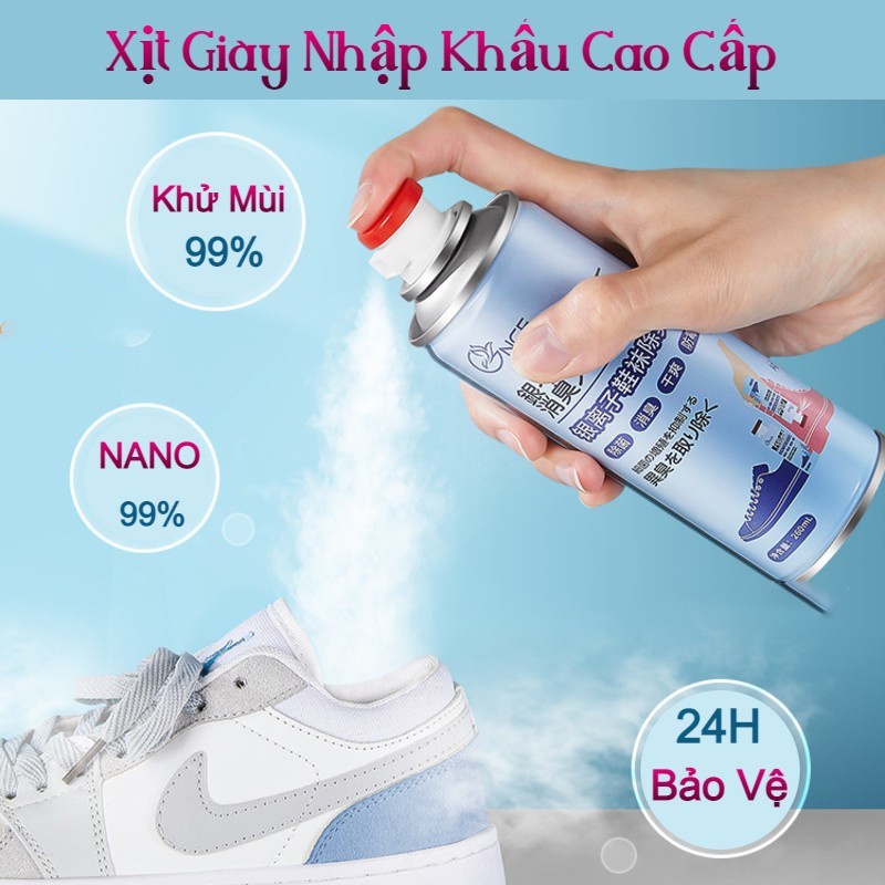 Bình xịt khử mùi,diệt khuẩn giày Nano bạc mùi dịu nhẹ dung tích 260ml