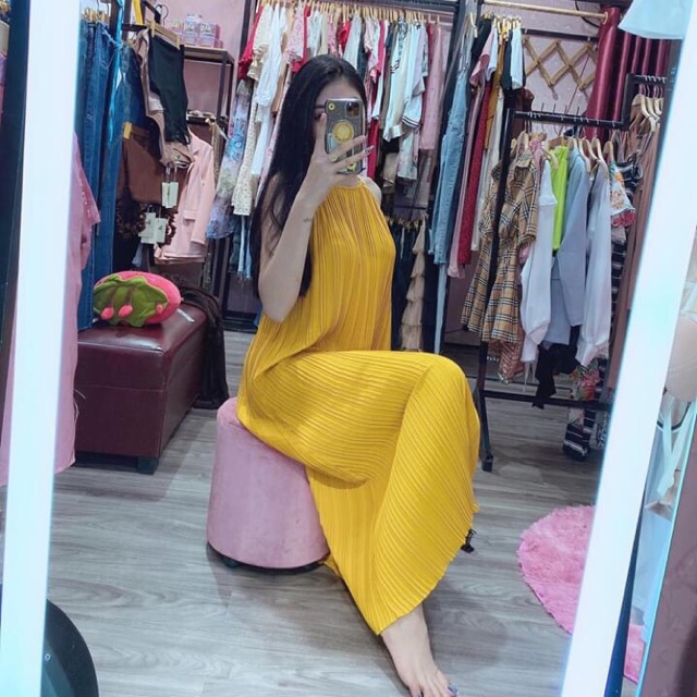 Váy bầu thời trang hai dây đi biển dạo phố