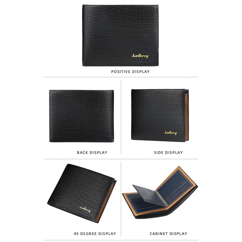 「COD」Baellerry Wallet Men's Short Crocodile Pattern Multi-card Wallet Business Tri-fold Thin Bag