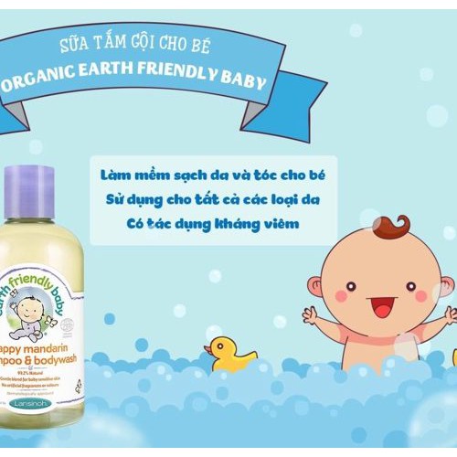 Sữa Tắm Gội Earth Friendly Baby Organic Hữu Cơ Cho Bé 250ml, 99% Tự Nhiên