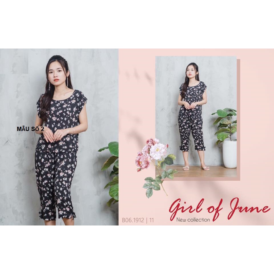 Bộ lanh trung niên kiểu áo cộc quần lửng họa tiết hoa lá