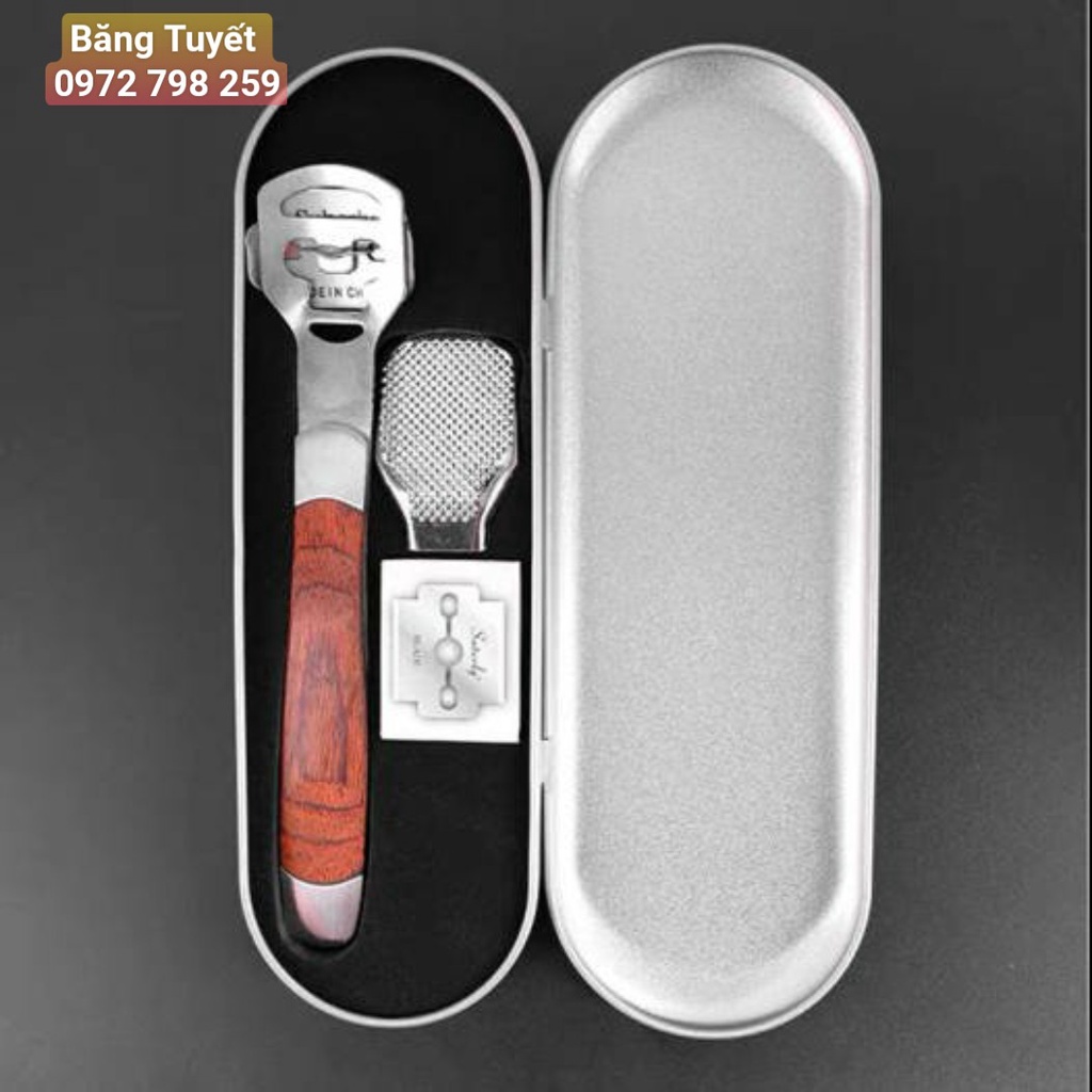 Dụng cụ mài, chà gót chân tẩy da chết Inox Cao Cấp kèm dao cạo thay thế