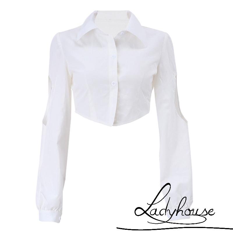 Áo Croptop Tay Dài Màu Trắng Thời Trang Xuân Thu Cho Nữ