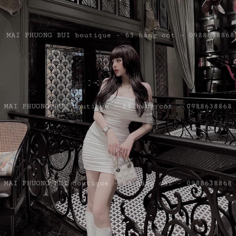 Váy trễ vai ôm body 2 màu siêu xinh