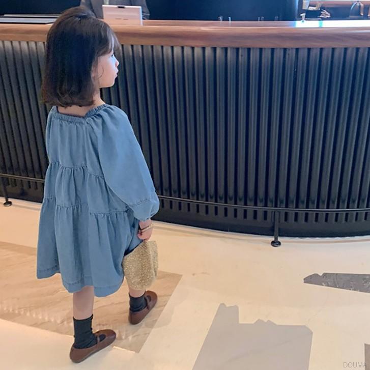 Đầm denim tay dài phong cách công chúa đáng yêu cho bé gái