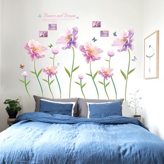 Decal dán tường Hoa mẫu đơn hồng tím 3D