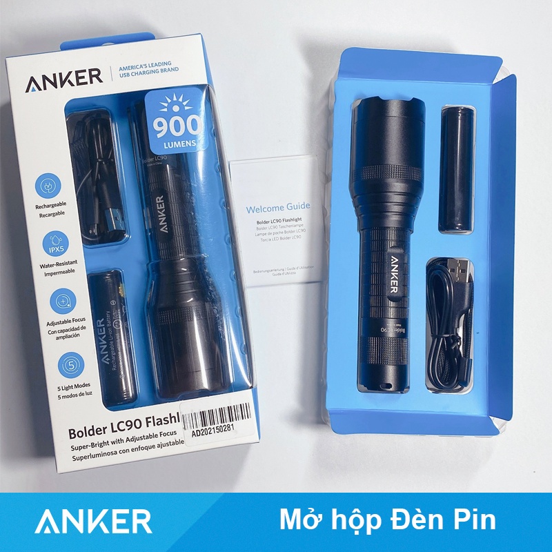 Đèn Pin ANKER Bolder LC90 T1420 FlashLight Chiếu xa dã ngoại đi rừng cầm tay Chính Hãng Du lịch Cắm Trại
