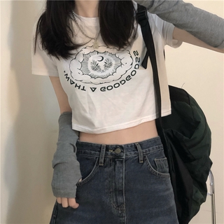Áo croptop tay ngắn in họa tiết thời trang phong cách Hàn Quốc cho nữ