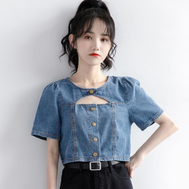 Áo Sơ Mi Denim Tay Ngắn Phong Cách Mới Mùa Hè Cho Nữ
