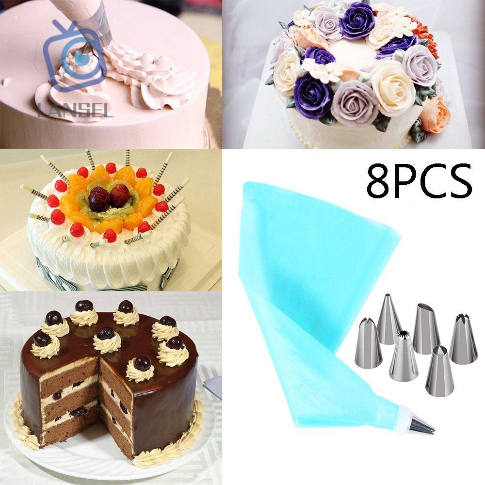Set 8 dụng cụ gồm 6 đầu bắt bông kem túi bắt bông kem và đầu chuyển đổi thép không gỉ trang trí bánh kem cho nhà bếp