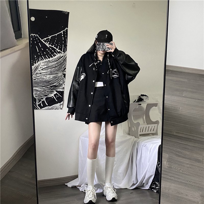Áo Bomber Heart Phối Tay Da Unisex - Titto Closet