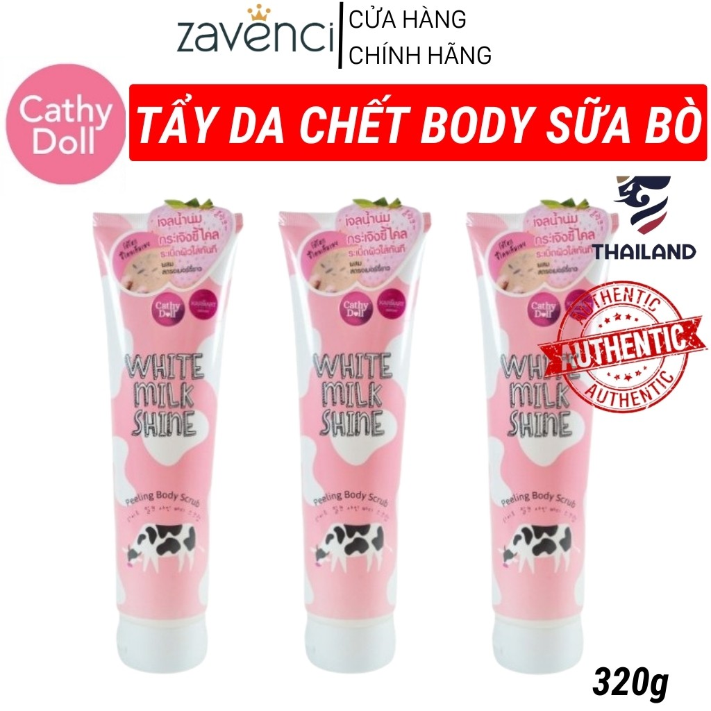 Tẩy da chết White Milk Shine CATHY DOLL Dùng Toàn Thân Hương Sữa Bò Hàng Thái Lan Chính Hãng (320ml)