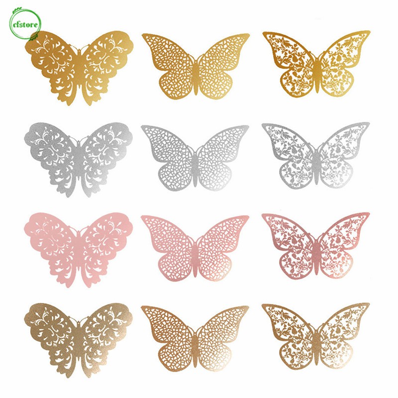 CF 12Pcs/lot 3D 4 Colors Hollow Butterfly Wall Stickers Living Room Bedroom Stickers Home Decor