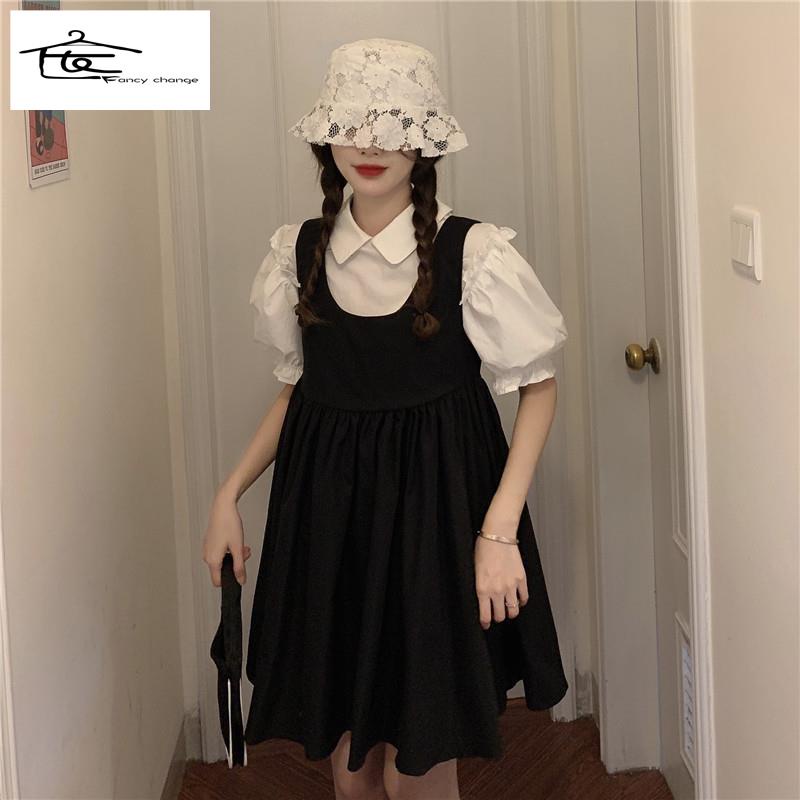 Set Áo Tay Phồng Ngắn + Chân Váy Chữ A Phong Cách Hàn Quốc Thời Trang Mùa Hè 2022 Mới Dành Cho Nữ