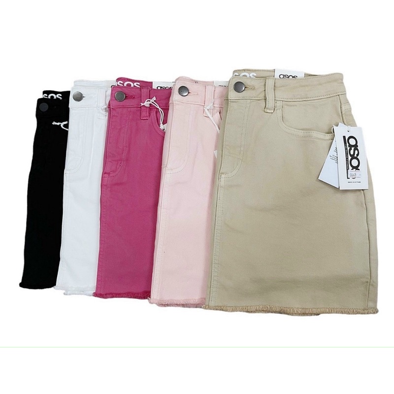 CHÂN VÁY JEANS CÓ QUẦN TUA LAI VỀ HỒNG -kem- đen - Hồng đậm