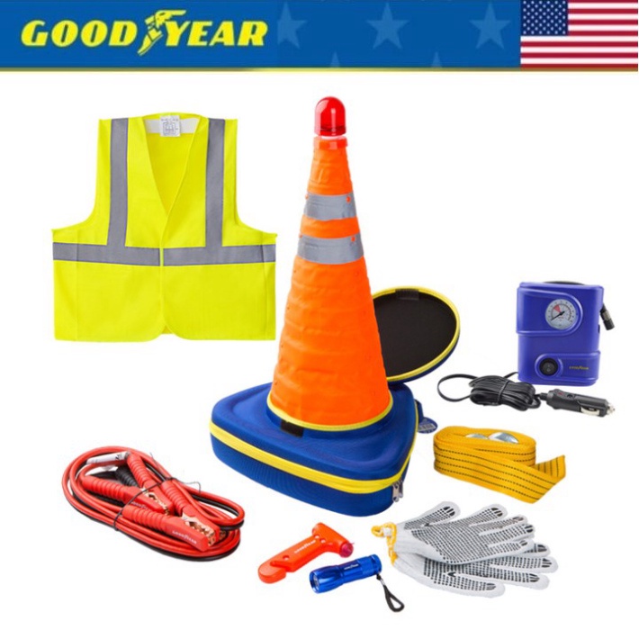 Bộ phụ kiện cứu hộ ô tô cao cấp thương hiệu Goodyear, gồm 9 sản phẩm trong 1 bộ - Hàng Nhập Khẩu Chính Hãng