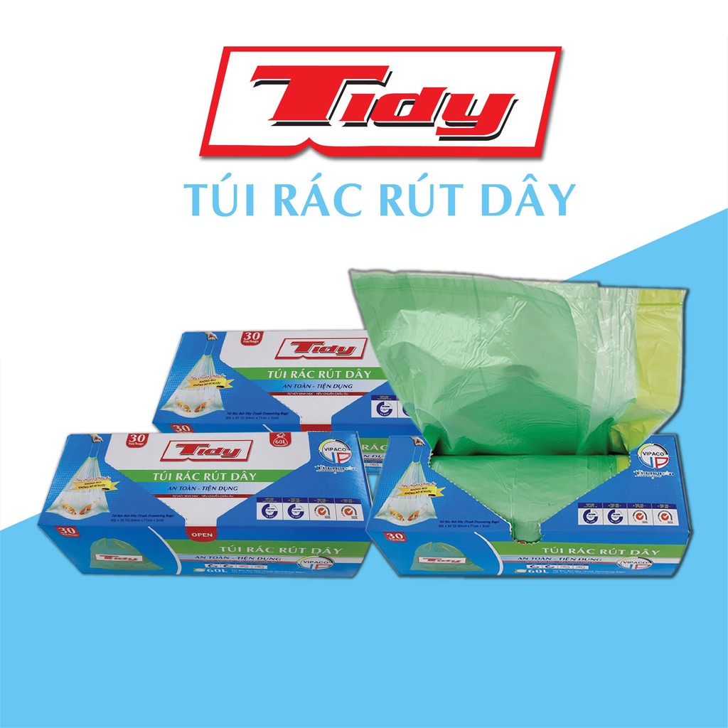 hộp túi đựng rác thần kỳ TIDY Vipaco 60 Lít - túi rác cỡ lớn