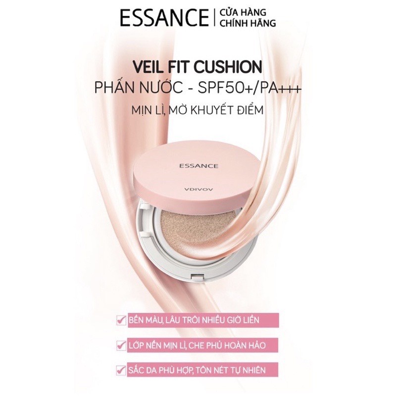 Phấn nước mịn lì mờ khuyết điểm Essance Veil Fit Cushion SPF50+ PA+++ 15g