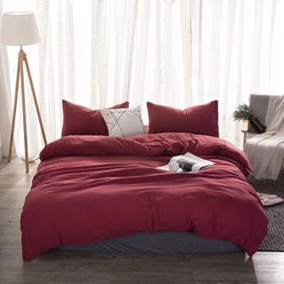 Set Chăn Ga Gối Cotton Đũi Đỏ Trơn