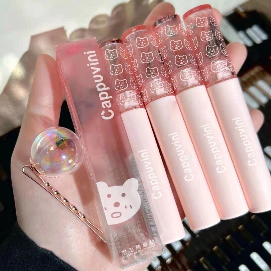Son kem bóng CAPPUVINI gấu hồng Bubbly Bear Lip Glaze gấu xanh hồng căng bóng mềm mịn