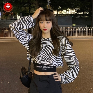 Áo Crop Top Tay Dài Hoạ Tiết Ngựa Vằn Size S-2Xl Thời Trang Cá Tính Cho Nữ