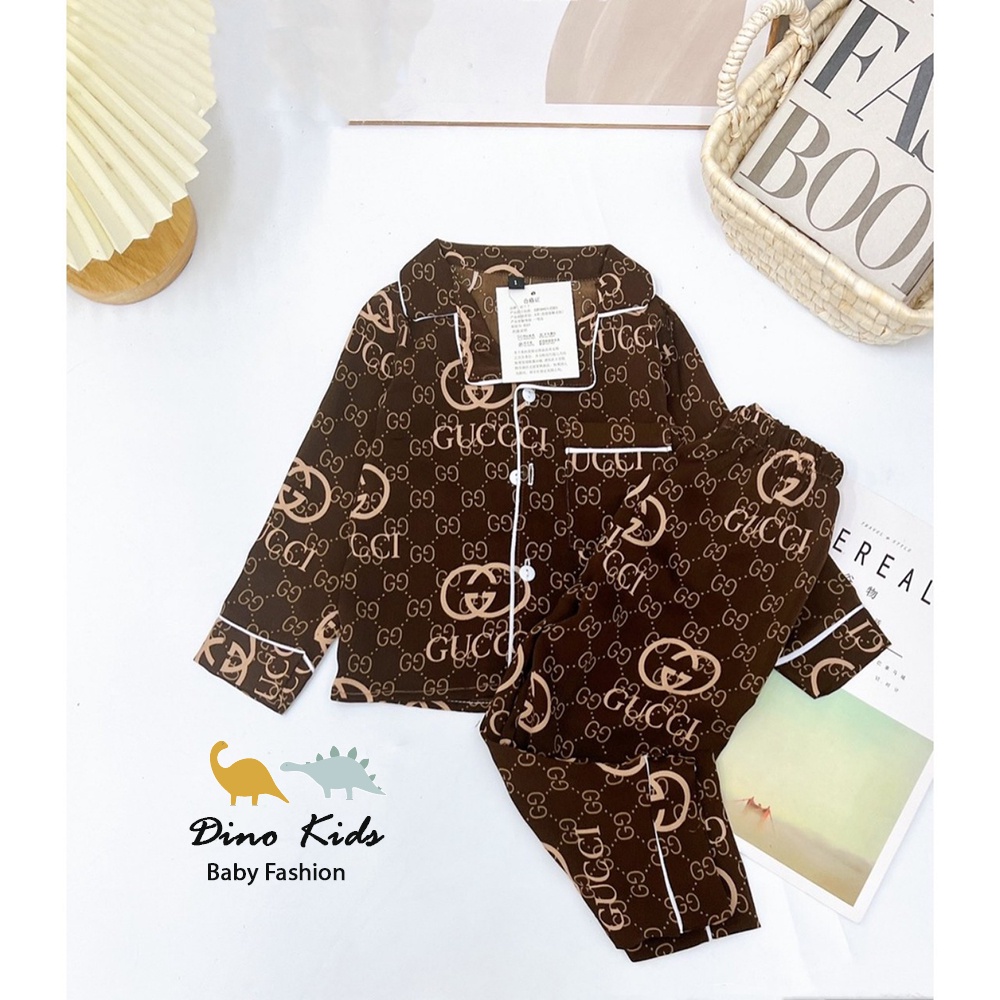 Bộ Pijama cho bé, bộ pijama lụa Hàn cao cấp họa tiết thương hiệu sành điệu cho bé trai, bé gái MẪU MỚI