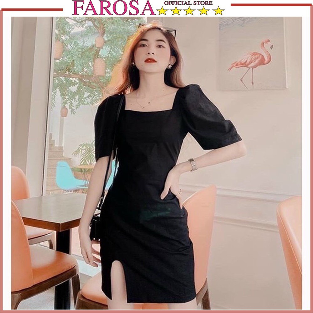Đầm Body Cổ Vuông Tay Lỡ Váy Ôm Xẻ Đùi Tôn Dáng Chất Cotton Phong Cách Trẻ Trung FAROSA