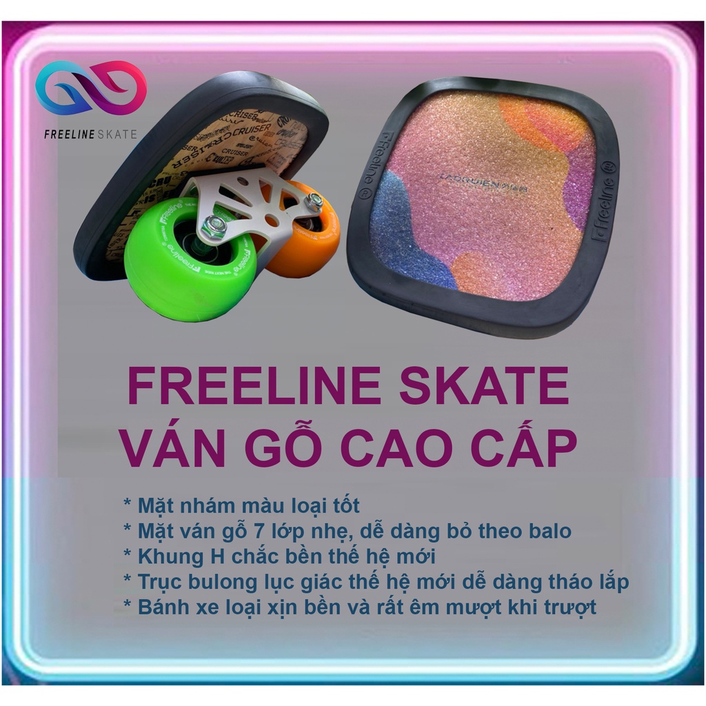 VÁN TRƯỢT FREELINE SKATE GỖ BÁNH XỊN 4 MÀU NHÁM XỊN