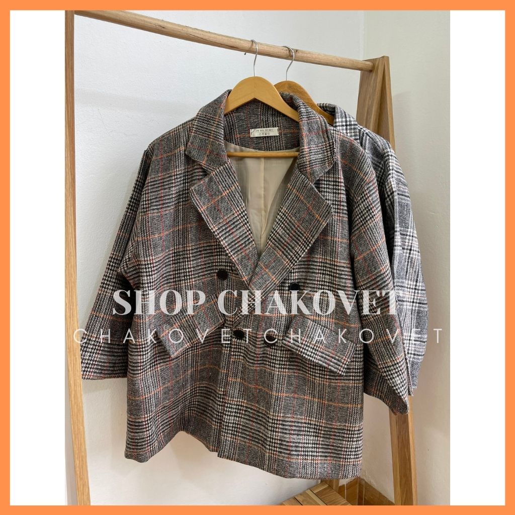 Áo blazer dạ kẻ nữ 2 lớp AD8122, kiểu áo vest khoác ngoài 4 cúc form rộng túi nắp đẹp sang chảnh style hàn quốc | BigBuy360 - bigbuy360.vn