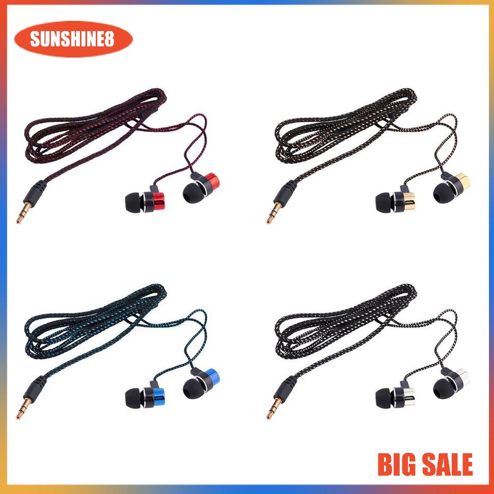【SUN】Earphone Braided Wiring Super Bass In Ear Stereo Earphone Noise Isolating
