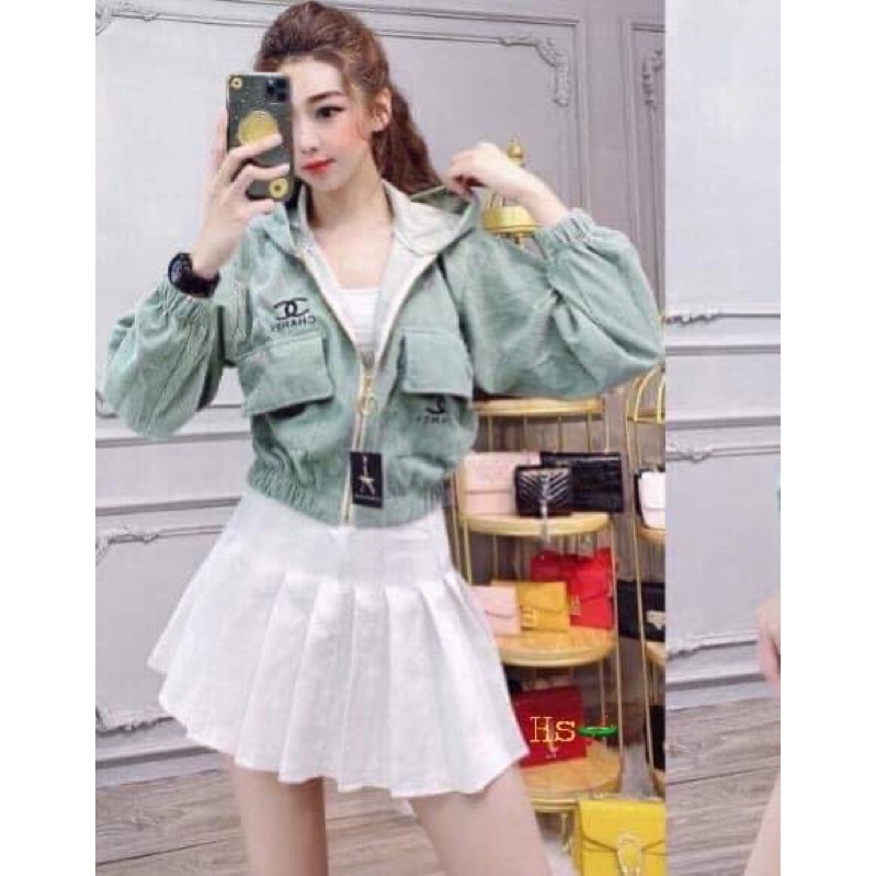 [Mã WASTMAY giảm 15% tối đa 30K đơn 150K] áo khoác bomber nhung gân dáng ngắn mũ nón trùm đầu | BigBuy360 - bigbuy360.vn