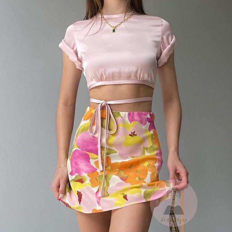 Chân Váy Chữ A Họa Tiết Hoa Vintage Thời Trang Cho Nữ