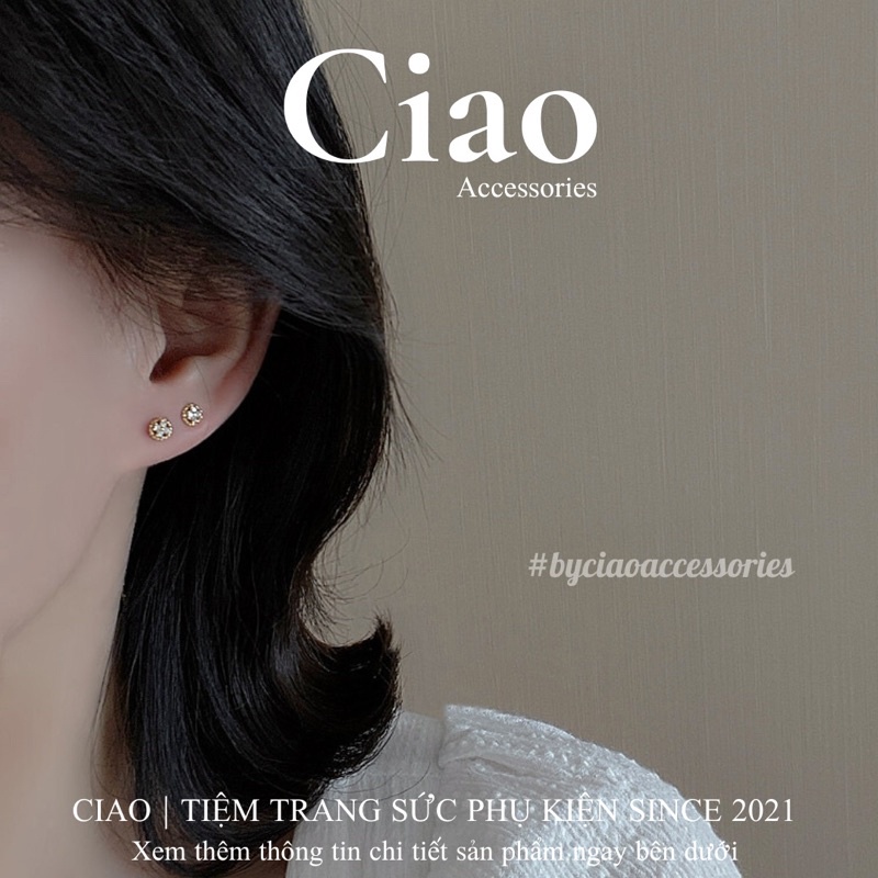 [HOẢ TỐC 1H] Khuyên tai/ Bông tai mạ bạc S925 thiết kế hoạ tiết đính đá Gwen Tiny Ciao
