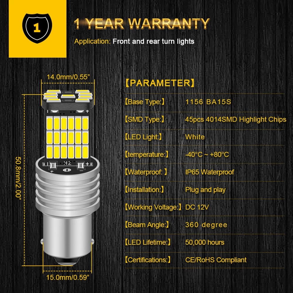 Set 1 / 2 Bóng Đèn LED BA15S P21W 1156 BAU15S PY21W T15 W16W 1157 P21 / 5W BAY15D 45SMD 4014 Chip Xi Nhan 12V T10 Chuyên Dụng Cho Xe Hơi